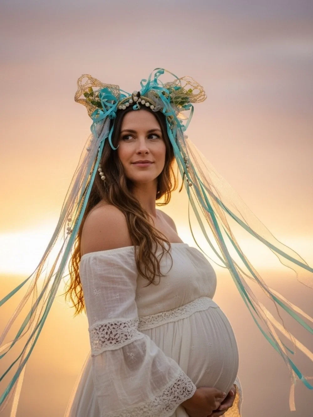OOAK Handmade Pearl Festival Headpiece Iridescent Ribbon Lux Headband Boho Crown